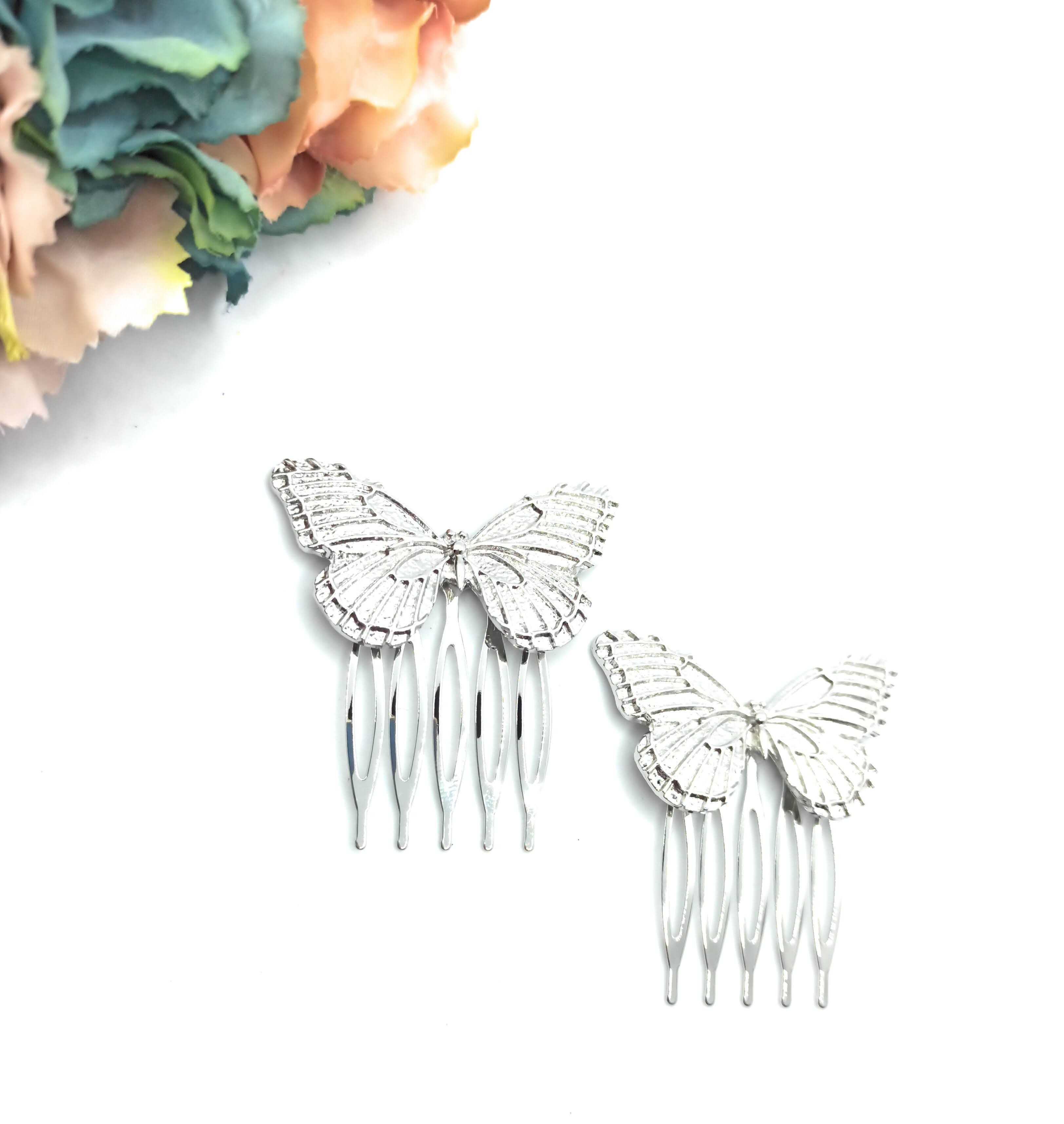 Peinetas Plateadas Medianas · Mariposas Plateadas Talla M (Pack 2 uds)