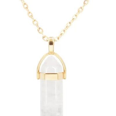 Pendolo esagonale in pietra semipreziosa naturale con collana corta in oro · Quarzo bianco (ultime unità!)