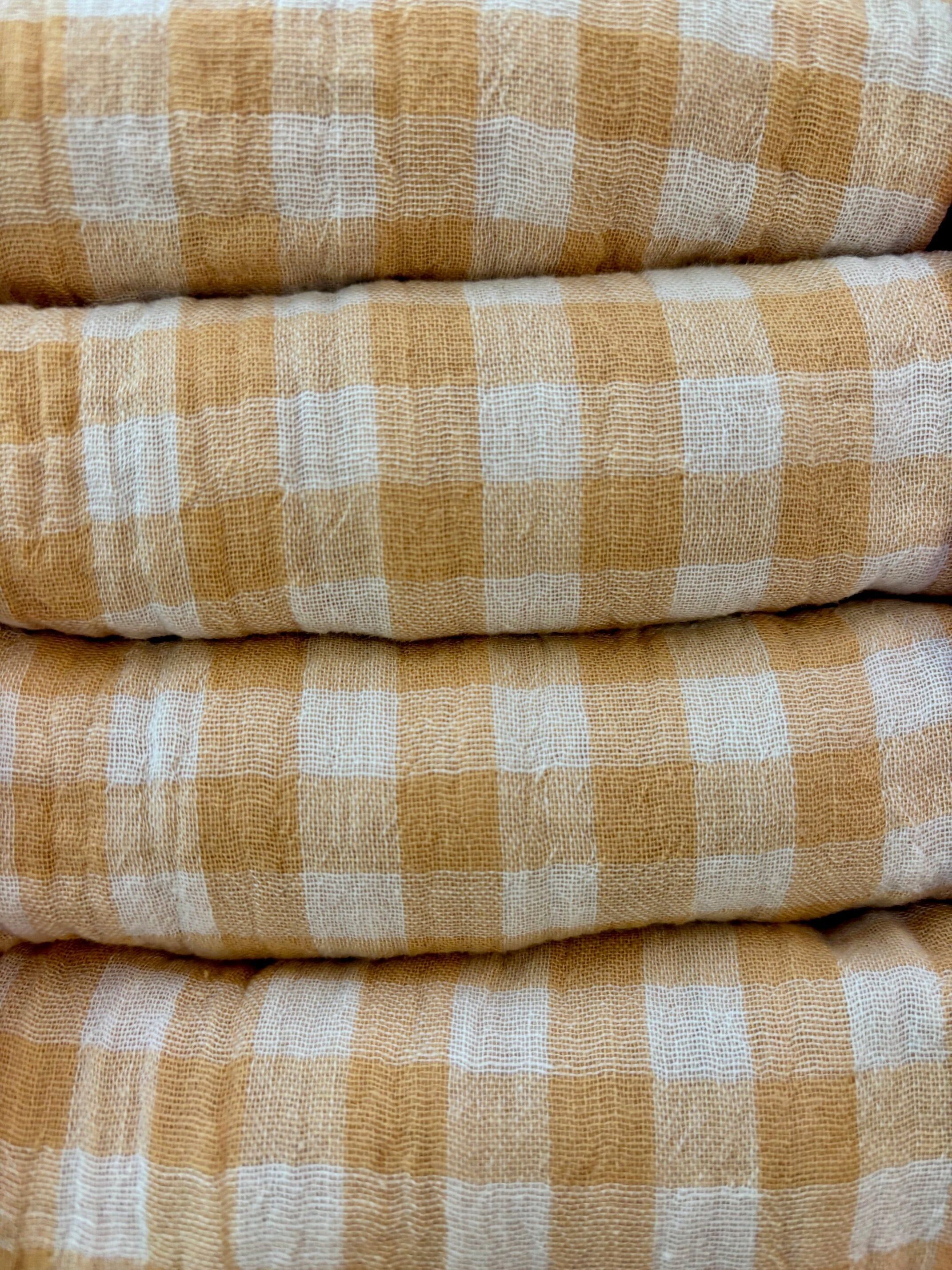 Set of 4 Napkins – Double Cotton Gauze – Wheat Gingham – 40x40 cm – Made in France