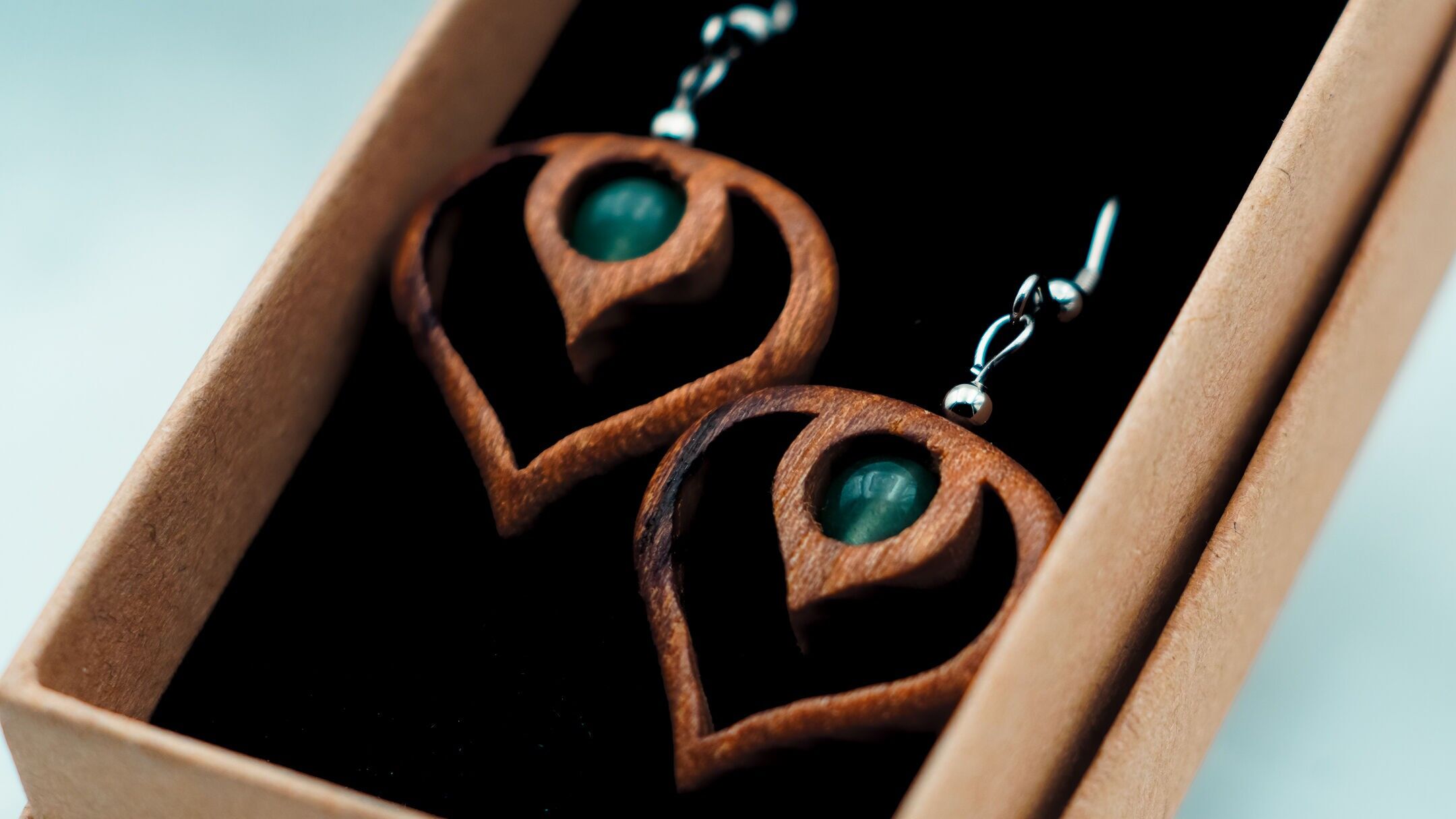 Elm wood and aventurine bead earrings.