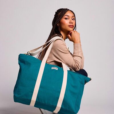 Wochenendtasche aus Denim in Pfauenblau