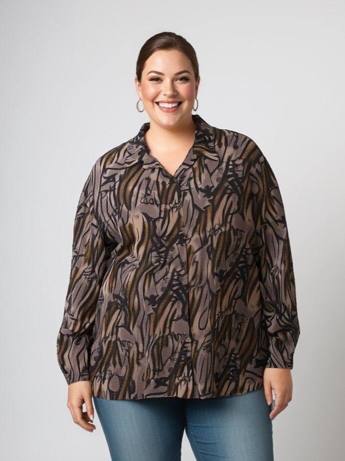 Taupefarbenes Hemd mit Leopardenmuster in Übergröße (T1265)