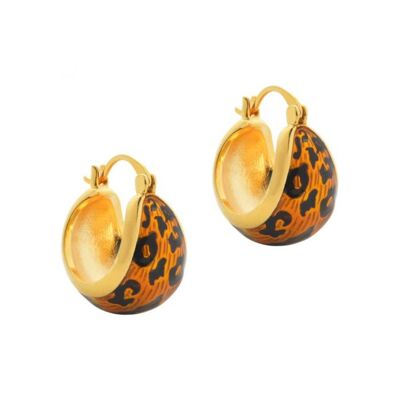 Pendientes de aro con leopardo dorado