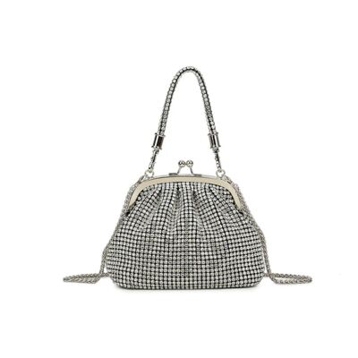 Borsa a mano con chiusura a bacio in cristallo argentato
