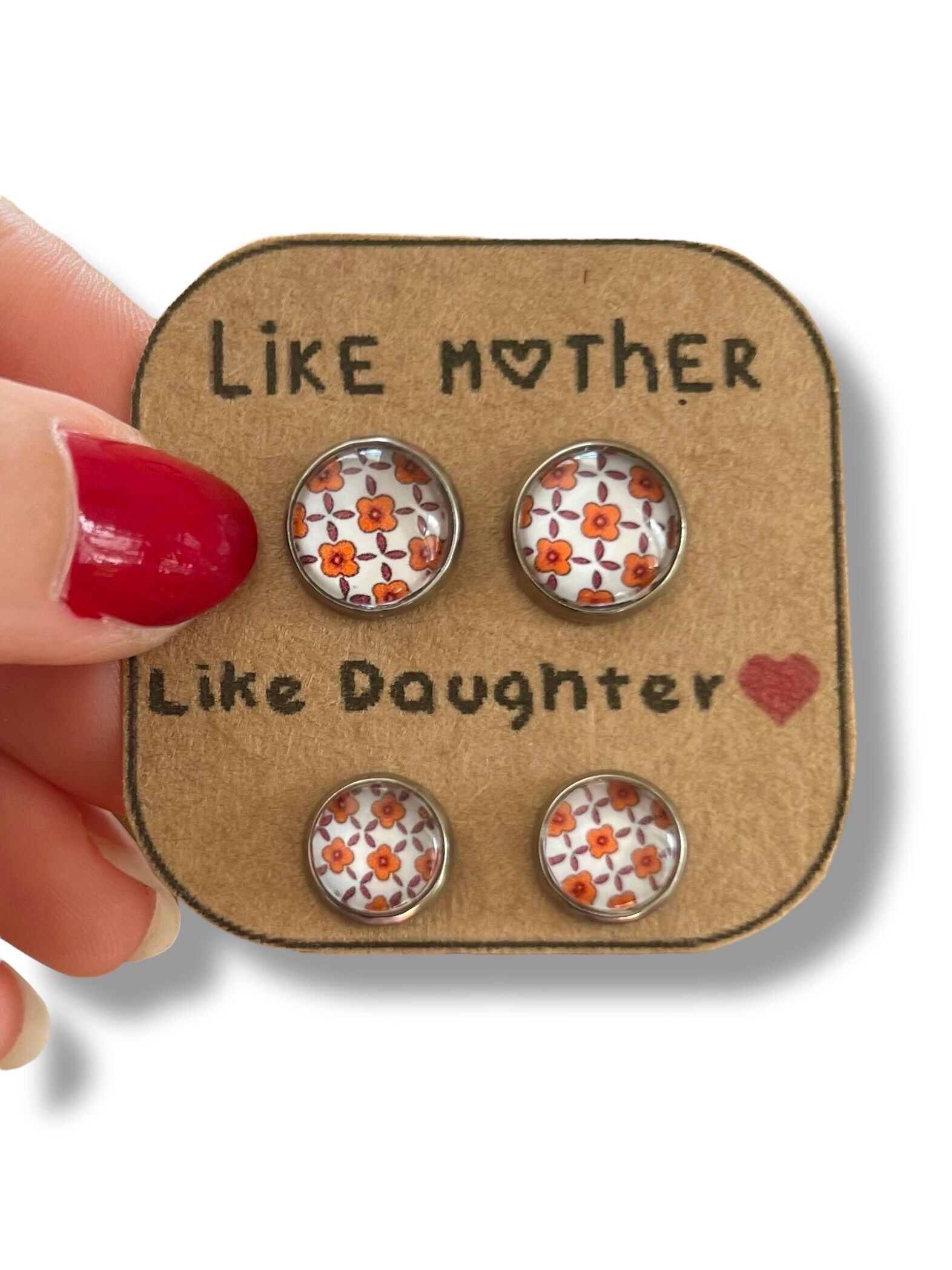 Mother Daughter Stud Earrings / "Like Mother, Like Daughter!"small orange flowers