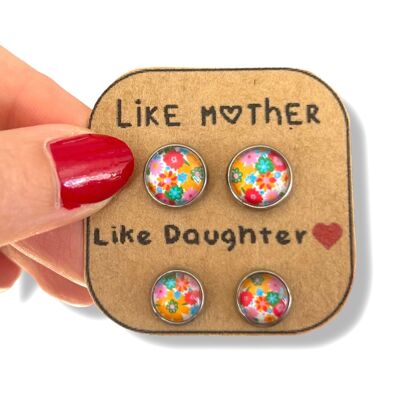 Mother Daughter Stud Earrings / "Like Mother, Like Daughter!"70s colorful flowers