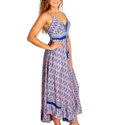 Robe longue ethnique rose et bleue | Kimago