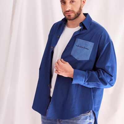 Camisa de patchwork de algodón azul