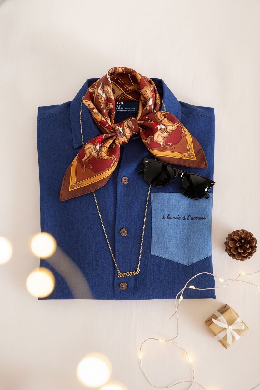 Camisa de patchwork de algodón azul