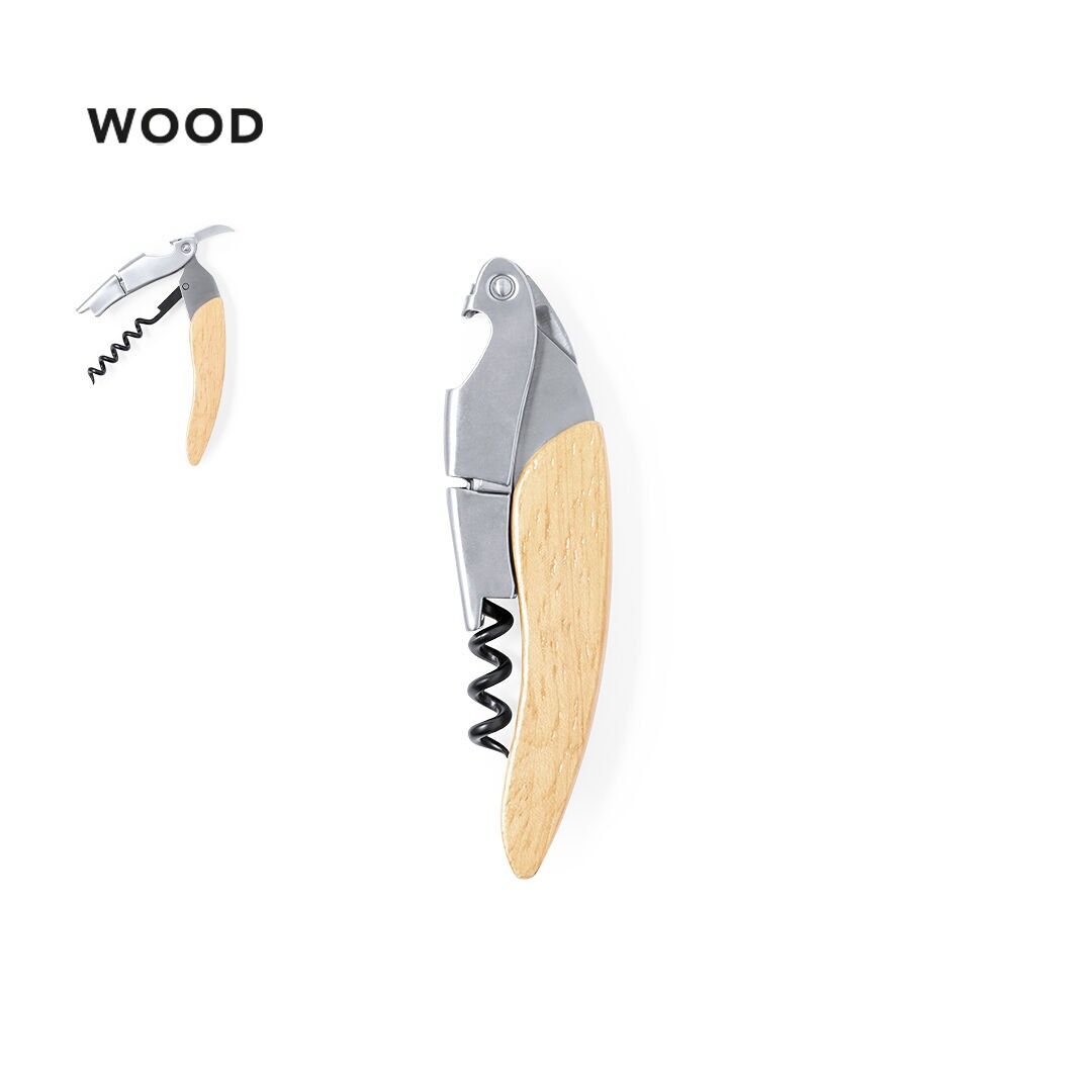 CAVATAPPI IN ACCIAIO INOX, CON MANICO IN LEGNO MORBIDO E TAGLIACAPULE INTEGRATO. PRESENTATO IN UNA SCATOLA KRAFT PERSONALIZZATA.