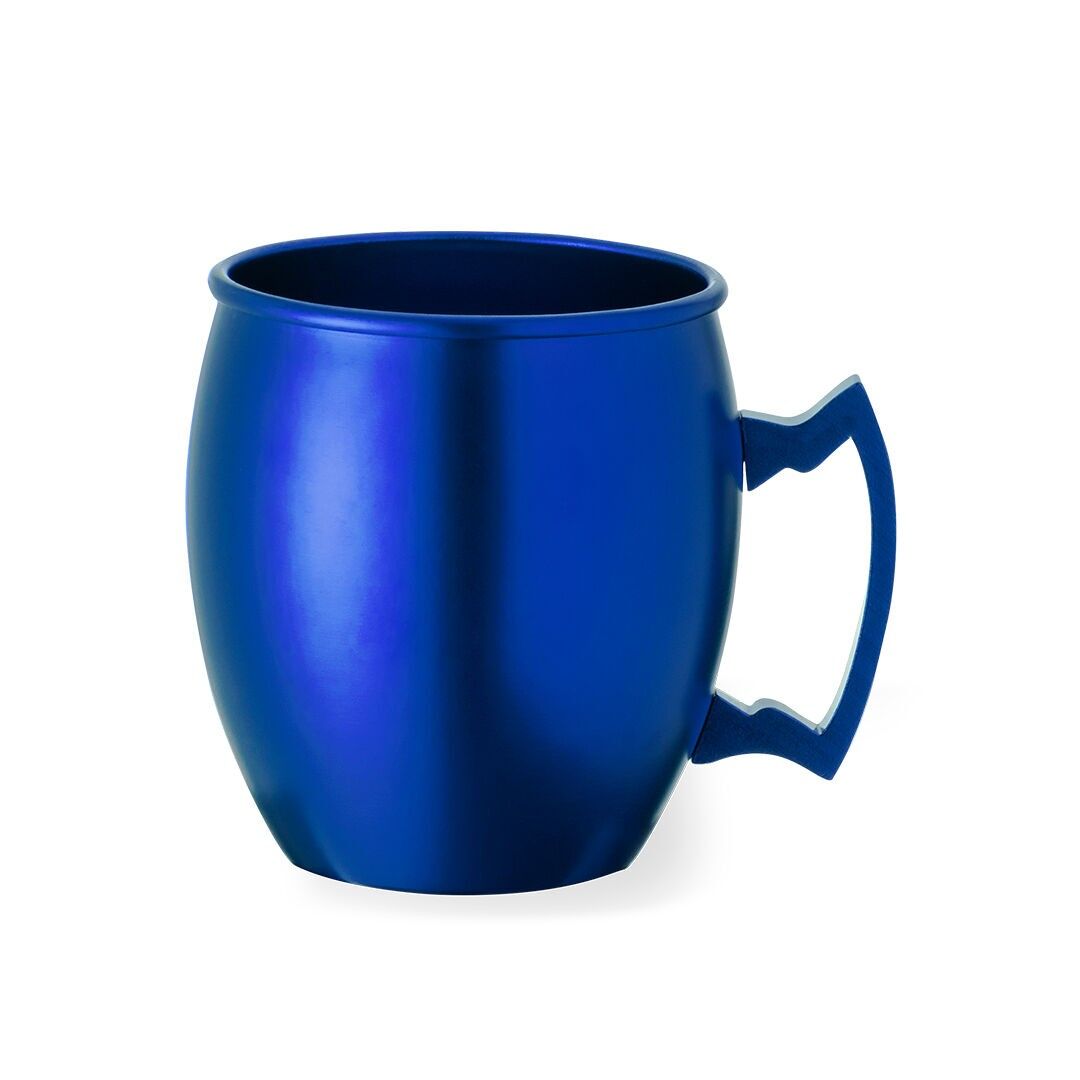 BLUE -540 ML MUG MADE OF ALUMINIUM. WITH INNOVATIVE HANDLE DESIGN. PRESENTED IN AN ATTRACTIVE INDIVIDUAL KRAFT DESIGN BOX.