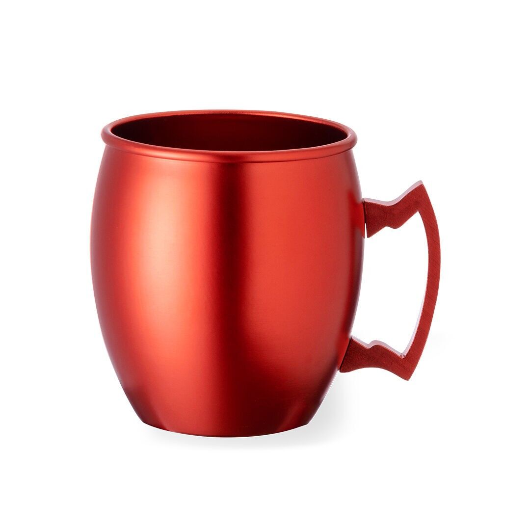 RED -540 ML MUG MADE OF ALUMINIUM. WITH INNOVATIVE HANDLE DESIGN. PRESENTED IN AN ATTRACTIVE INDIVIDUAL KRAFT DESIGN BOX.