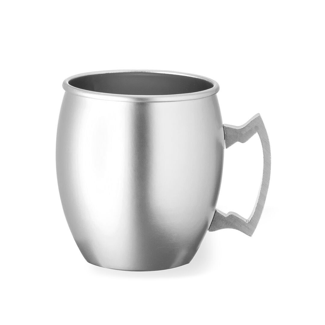 GREY -540 ML MUG MADE OF ALUMINIUM. WITH INNOVATIVE HANDLE DESIGN. PRESENTED IN AN ATTRACTIVE INDIVIDUAL KRAFT DESIGN BOX.