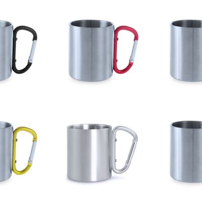 TAZZA IN ACCIAIO INOX DA 210 ML, CON CORPO METALLICO LUCIDO E MANICO CON MOSCHETTONE FUNZIONALE, CHE NE RENDONO FACILE IL TRASPORTO. PRESENTATO IN UNA SCATOLA DI CARTONE KRAFT SINGOLA.- PUOI SCEGLIERE IL COLORE