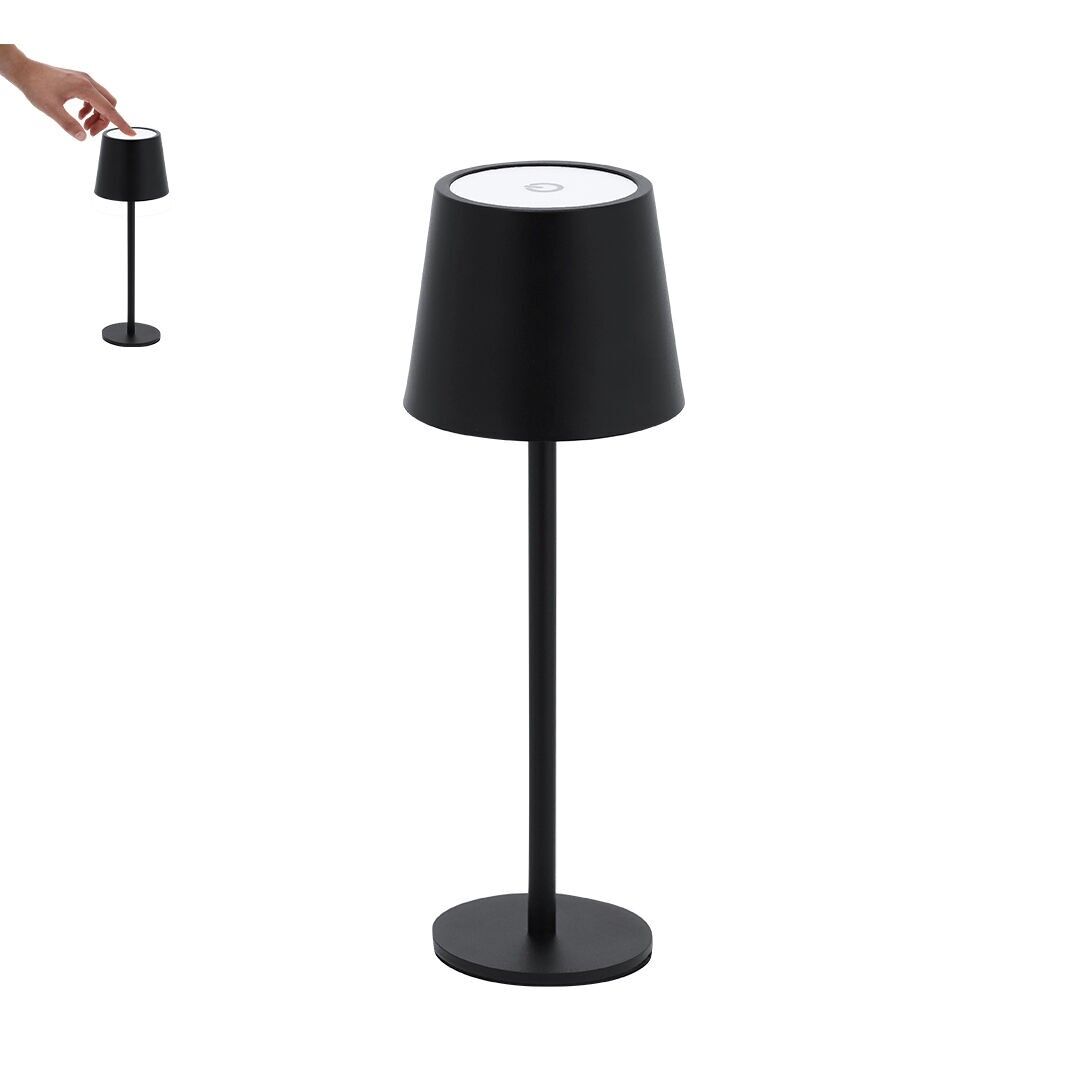 BLACK ELEGANT LAMP WITH CHROME FINISH. INCLUDES 3 LIGHT MODES (WHITE, NEUTRAL AND WARM) WITH A TOUCH-SENSITIVE LIGHT INTENSITY CONTROL SYSTEM. EQUIPPED WITH 48 LEDS. WITH ON/OFF BUTTON. 27 X CM | 9 Ø | 370 gr.