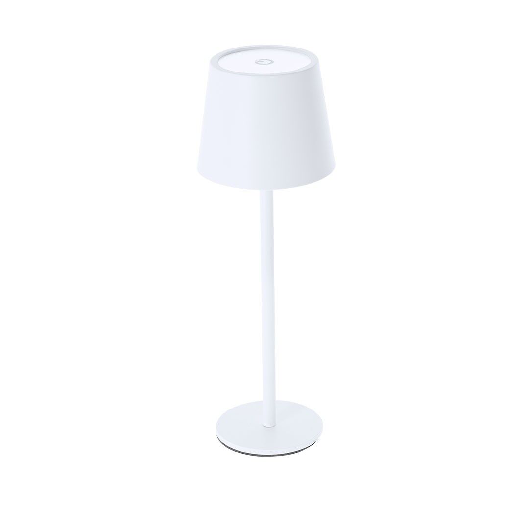 WHITE ELEGANT LAMP WITH CHROME FINISH. INCLUDES 3 LIGHT MODES (WHITE, NEUTRAL AND WARM) WITH A TOUCH-SENSITIVE LIGHT INTENSITY CONTROL SYSTEM. EQUIPPED WITH 48 LEDS. WITH ON/OFF BUTTON. 27 X CM | 9 Ø | 370 gr.