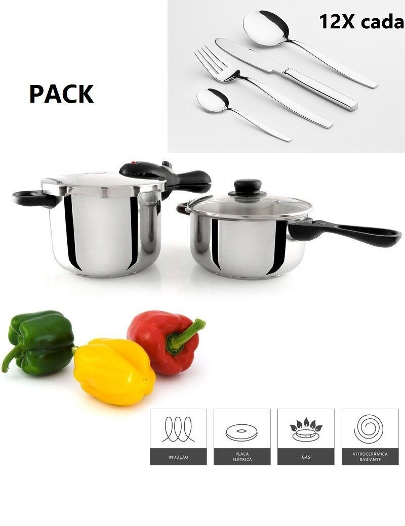 LOT DE 2 AUTOCUISEURS 6L + 4L + 48 COUVERTS EN INOX AVEC COUTEAUX DE TABLE