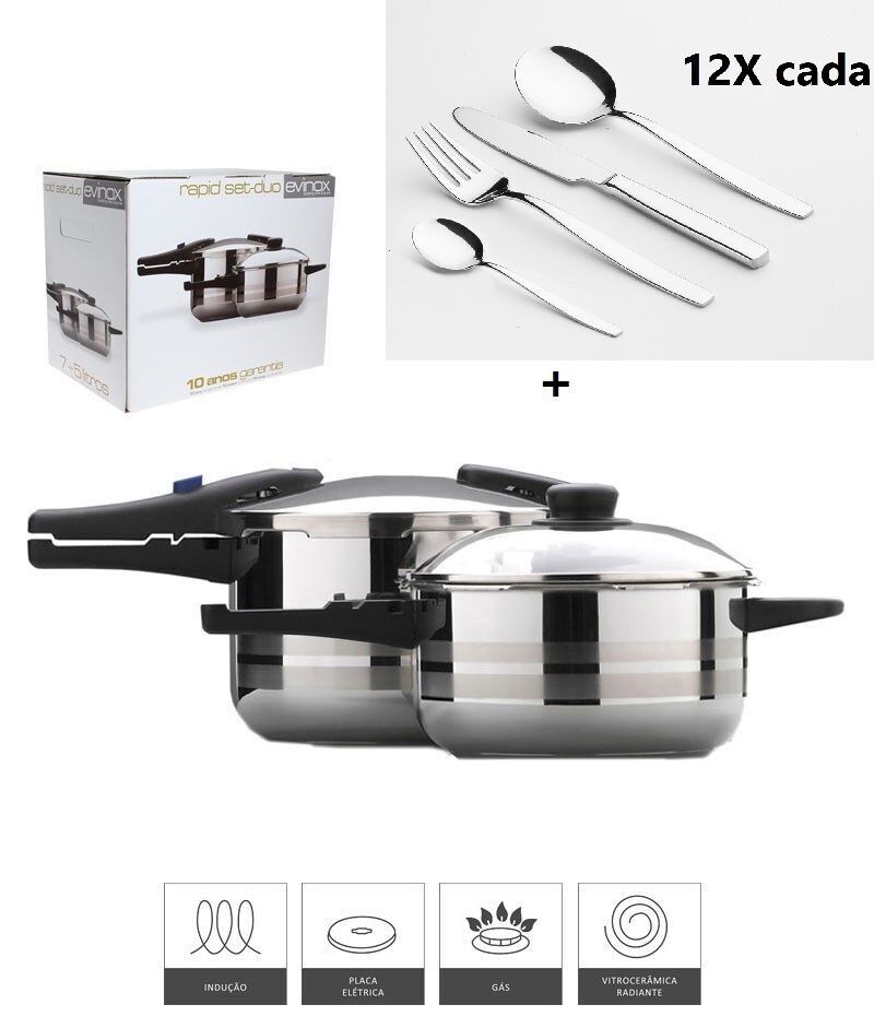 LOT DE 2 AUTOCUISEURS 7L + 5L + 48 COUVERTS EN INOX AVEC COUTEAUX DE TABLE