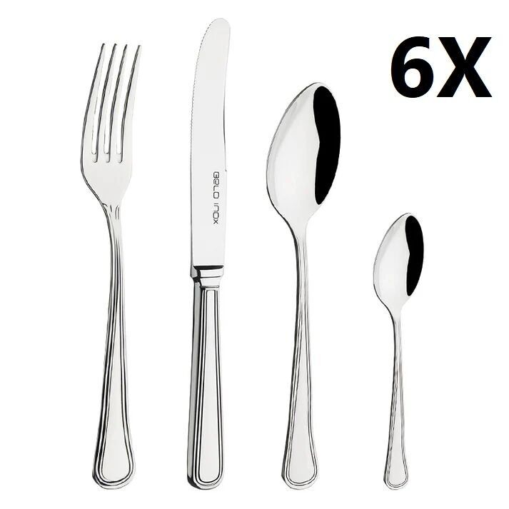 Set di posate CROMA da 24 pezzi in acciaio inox 18/10 - BELO INOX - (6 coltelli da tavola + 6 forchette da tavola + 6 cucchiai da tavola + 6 cucchiaini da tè)