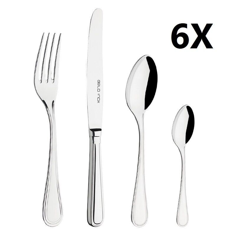MALAGA Set di posate 24 pezzi in acciaio inox 18/10 - BELO INOX - (6 coltelli da tavola + 6 forchette da tavola + 6 cucchiai da tavola + 6 cucchiaini da tè)