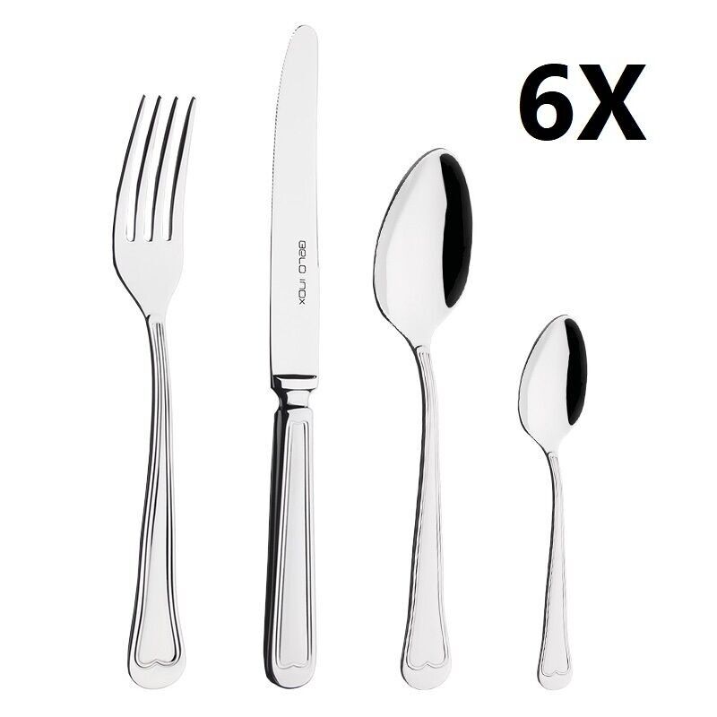 Set di posate LISBOA da 24 pezzi in acciaio inox 18/10 - BELO INOX - (6 coltelli da tavola + 6 forchette da tavola + 6 cucchiai da tavola + 6 cucchiaini da tè)