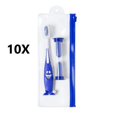 10 X ENSEMBLE JUNIOR BLEU - BROSSE À DENTS ET SABLE 2 MINUTES - 8 x 20 x 2 cm