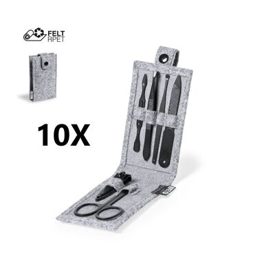 SET DA 10 X 6 ACCESSORI PER MANICURE CON BORSA. FINITURA NERA: FORBICI, PINZETTE, TRONCHESINO, LIMA E 2 RIMUOVI CUTICOLE.