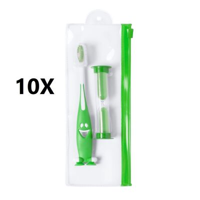 SET JUNIOR VERDE 10 X - SPAZZOLINO DA DENTI E CLESSIDRA 2 MINUTI - 8 x 20 x 2 cm