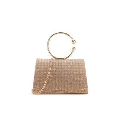 Borsa da sera con manico ad anello glitterato oro rosa