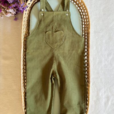 Green Corduroy Overall with Heart Pocket