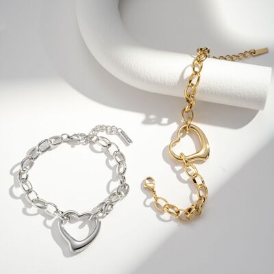 Pulsera de cadena de corazón de oro o plata en acero inoxidable