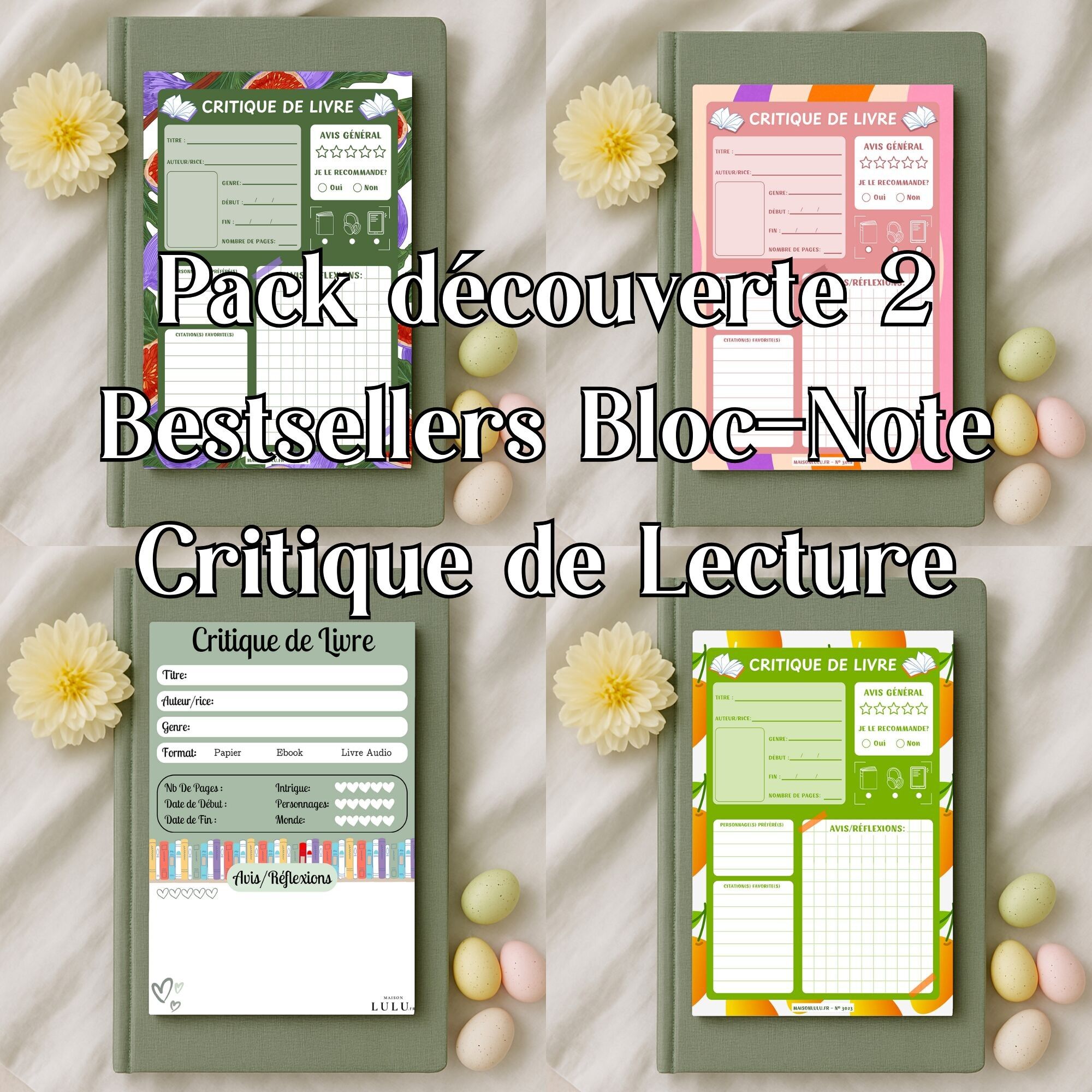 Pack Découverte – Bestsellers Papeterie Bloc Note spécial lecture, critique de livre