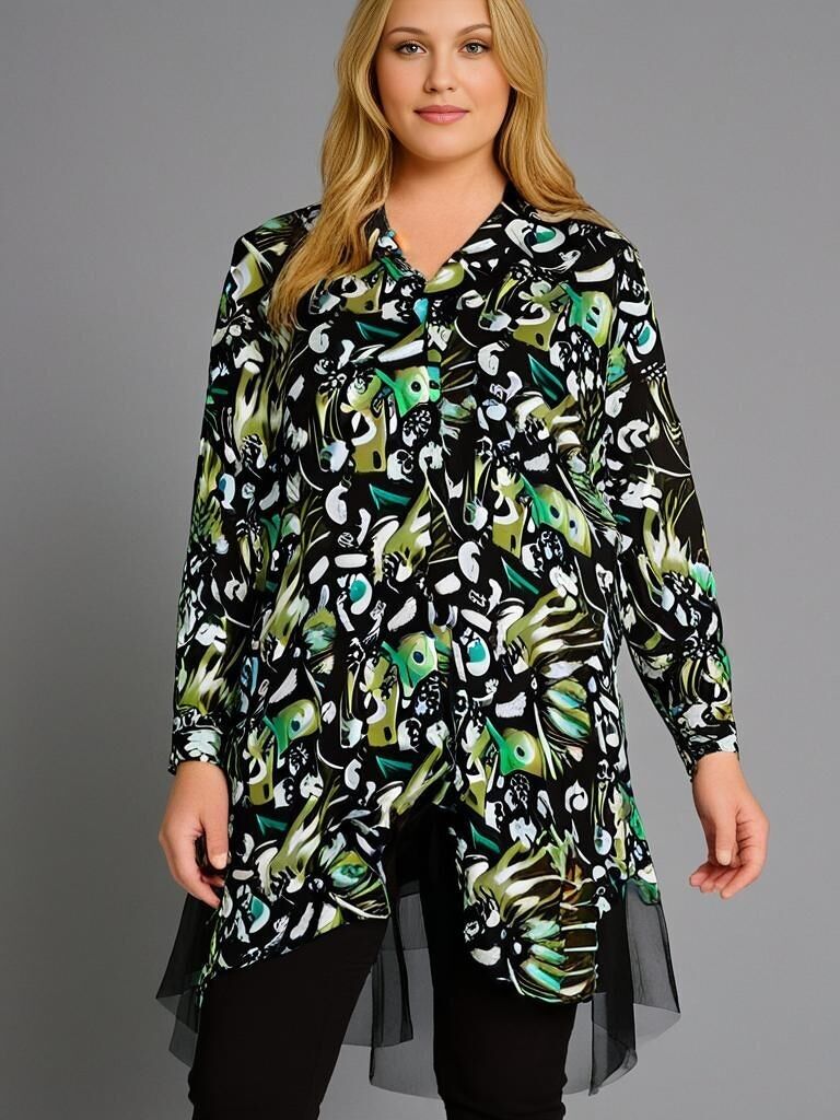 Veste asymétrique grande taille imprimé noir (T1529)