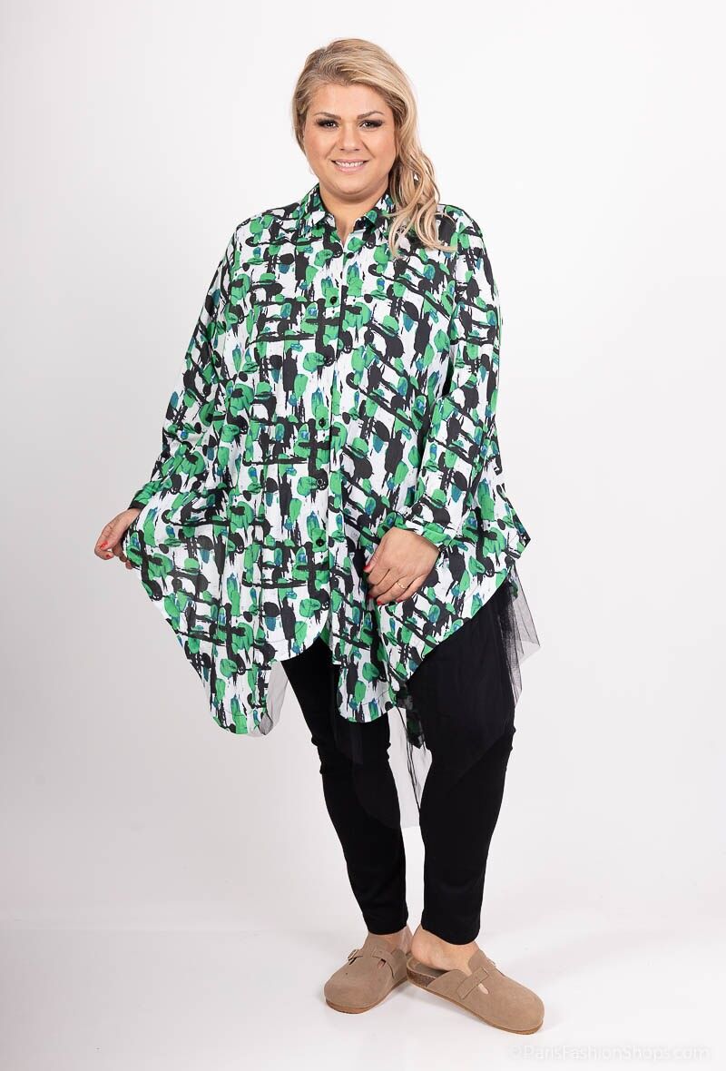 Veste asymétrique grande taille imprimé vert (T1529)