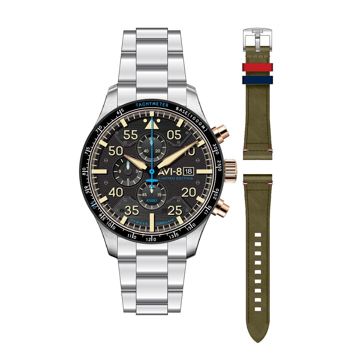 AVI-8 - HAWKER HURRICANE 90° ANNIVERSARIO CRONOGRAFO EDIZIONE LIMITATA - AV-4130 - Movimento cronografo al quarzo meca giapponese - Cassa rotonda in acciaio inossidabile argentato