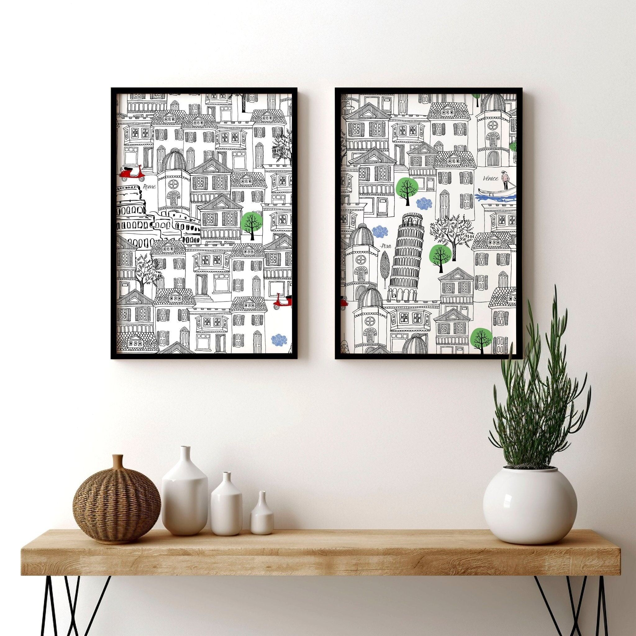 Stampa artistica da parete raffigurante l'Italia | set di 2 poster di viaggio