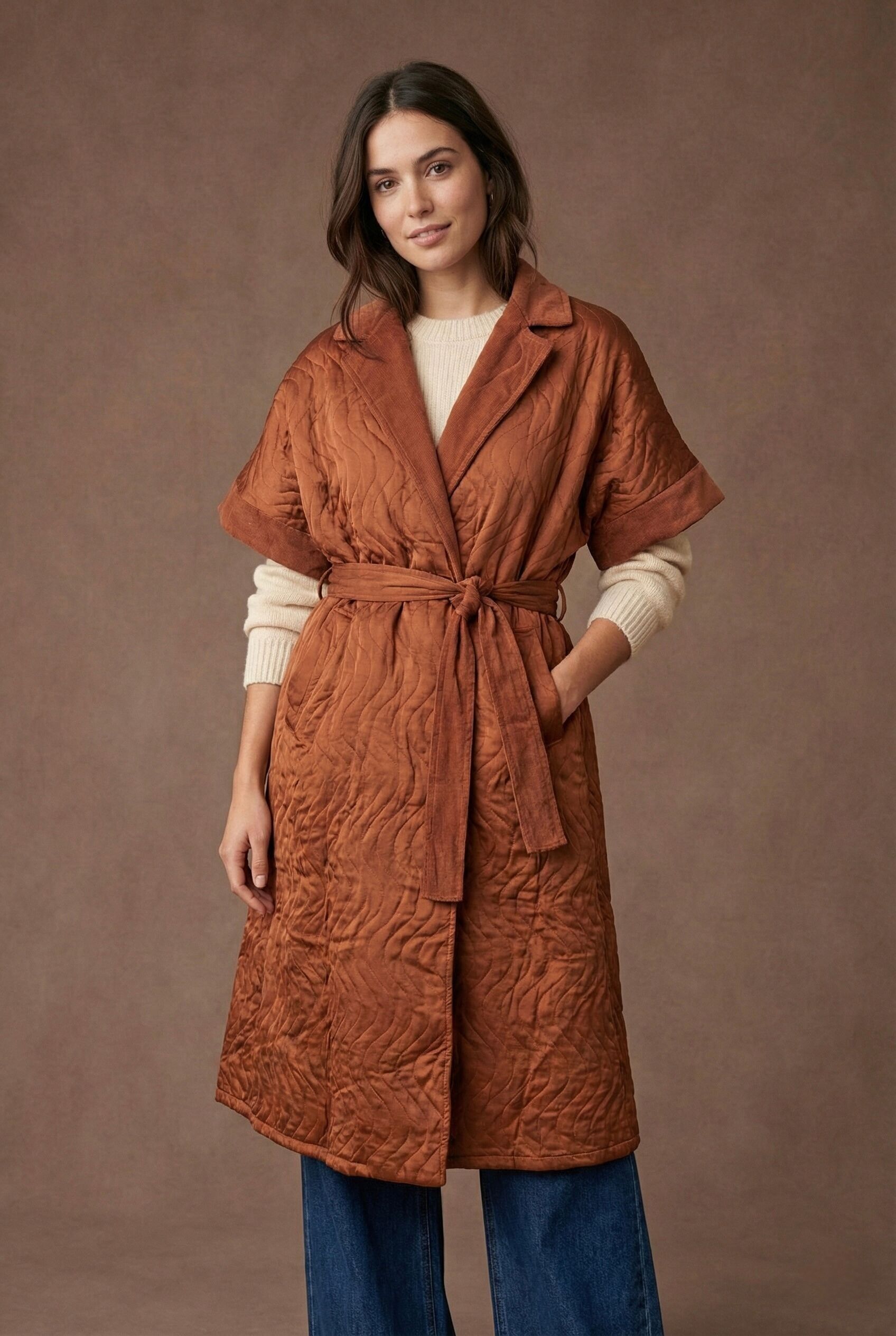 Manteau long matelassé avec ceinture PV2535