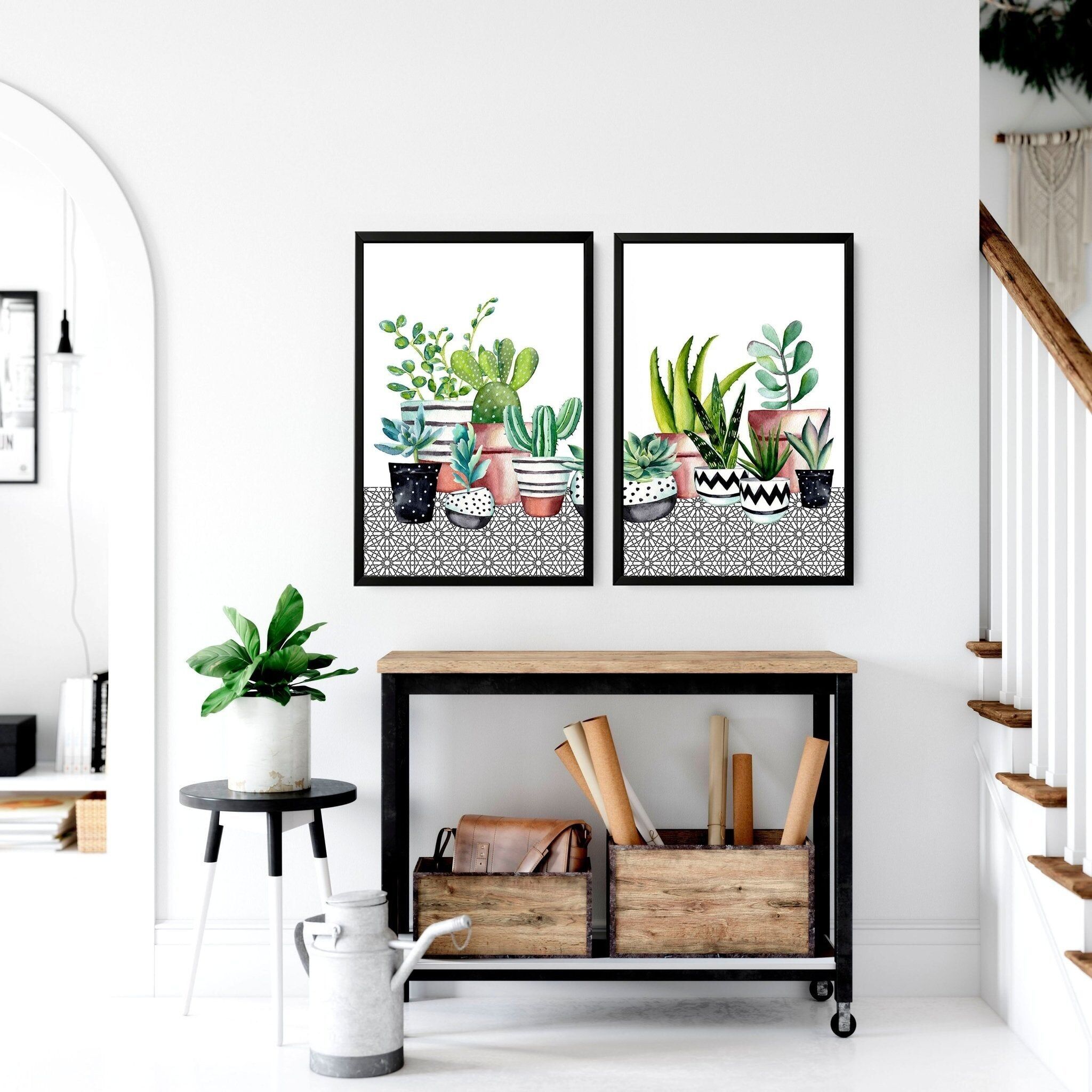Tableaux muraux de cuisine | Lot de 2 impressions murales de plantes succulentes