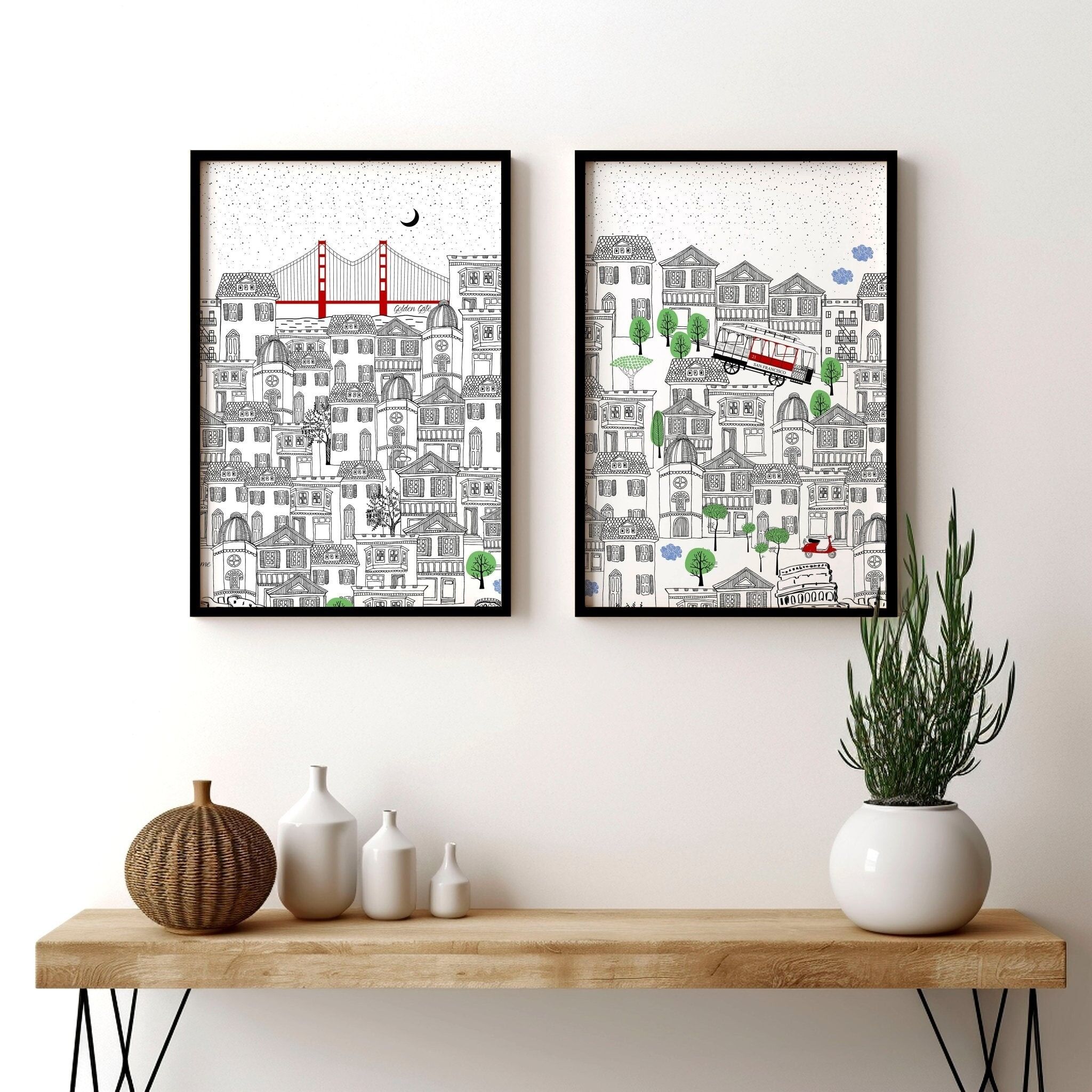 San Francisco Druck | 2er-Set Wandkunst-Reiseposter