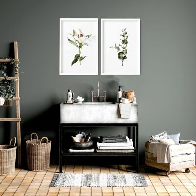 Arte per la parete del bagno | set di 2 stampe artistiche floreali da parete