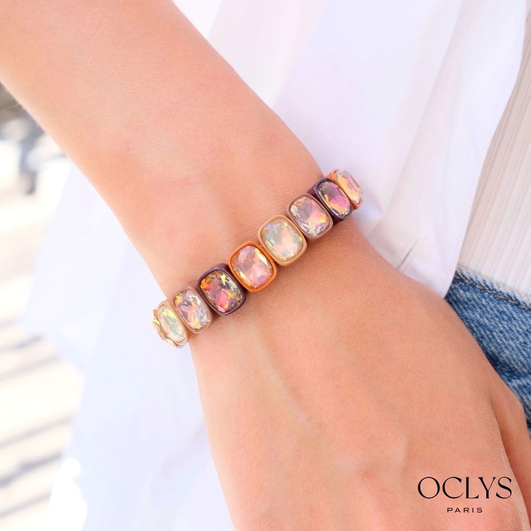 Mina elastic bracelet with large colored rhinestones
