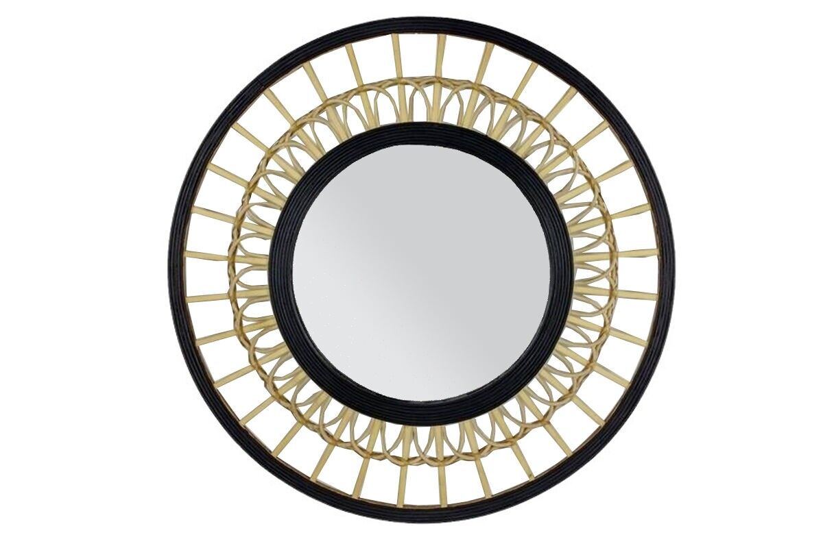 MI01042 - SPECCHIO IN RATTAN NERO/NATURALE - BOHO