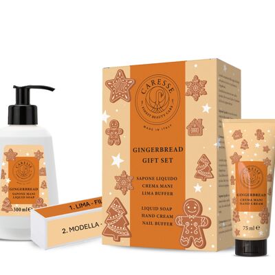 SCATOLA REGALO CARESSE GINGERBREAD CARESSE - SAPONE LIQUIDO 300 ML + CREMA MANI 75 ML + LIMA BUFFER OMAGGIO