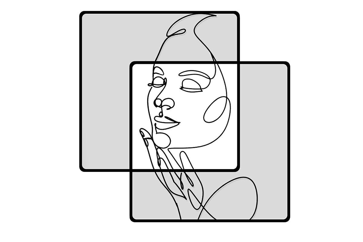 MI01057 - SPECCHIO DOPPIO QUADRATO IN METALLO VISO/MANO DI DONNA - BELLE ARTI