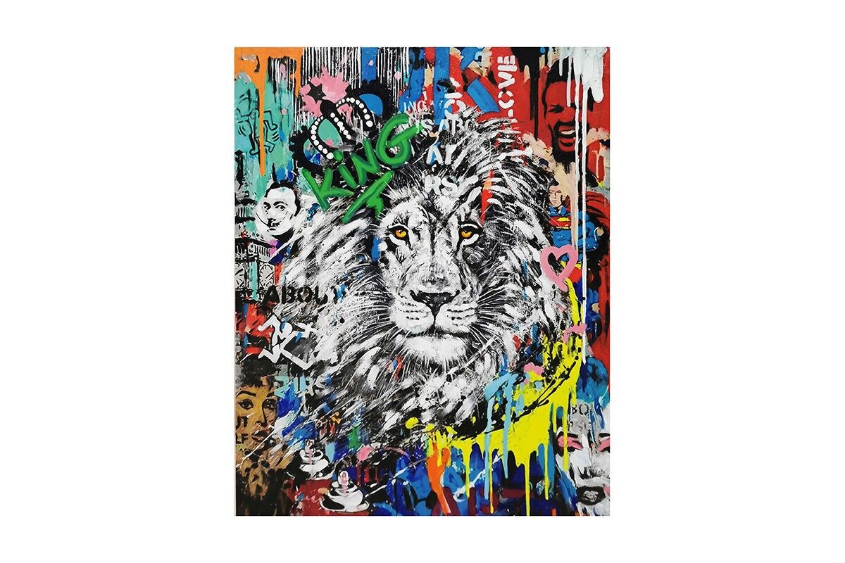 TA5663 - DIPINTO GRAFFITI LEONE 80*100 - GALLERIA