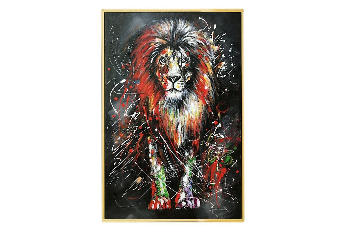 TA5684 - DIPINTO GRAFFITI LEONE 60*90 CORNICE ORO - GALLERIA