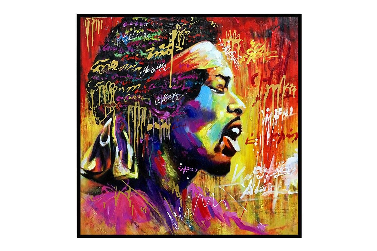 TA5688 - DIPINTO GRAFFITI FACCIA UOMO 80*80 CORNICE NERA - GALLERIA