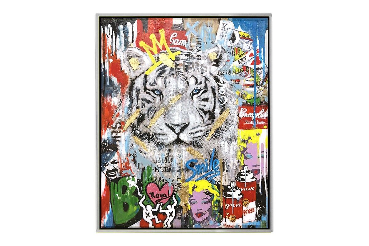 TA5695 - QUADRO STREET ART TIGER 80*100 CORNICE ARGENTO - GALLERIA