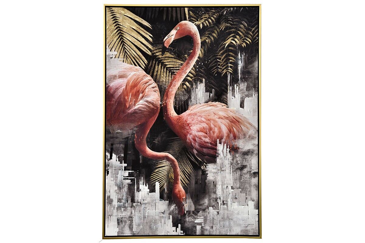 TA5705 - DIPINTO FLAMINGO PALMS GOLD 60*90 CORNICE ORO - GALLERIA