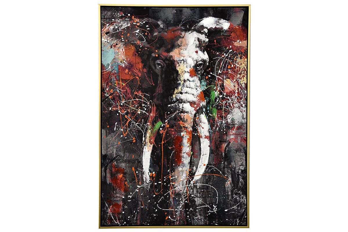 TA5712 - DIPINTO GRAFFITI ELEFANTE 60*90 CORNICE ORO - GALLERIA